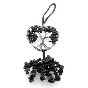 Black Obsidian Chip Pendant Tree Of Life Antique Red, approx 50mm, 16cm length [GM18462]