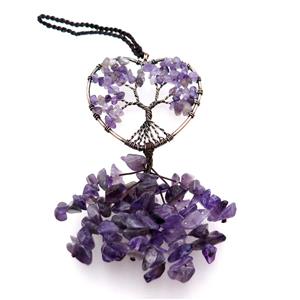 Purple Amethyst Chip Pendant Tree Of Life Antique Red, approx 50mm, 16cm length [GM18463]