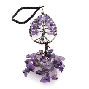 Purple Amethyst Chip Pendant Tree Of Life Antique Red, approx 40-62mm, 17cm length [GM18467]