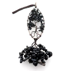 Black Obsidian Chip Pendant Tree Of Life Antique Red, approx 35-90mm, 19cm length [GM18470]