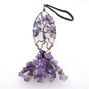 Purple Amethyst Chip Pendant Tree Of Life Antique Red, approx 35-90mm, 19cm length [GM18471]