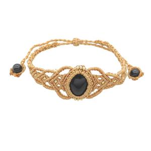 Black Onyx Agate Macrame Bracelet Adjustable, approx 20mm, 6mm, 18-24cm length [GM18475]
