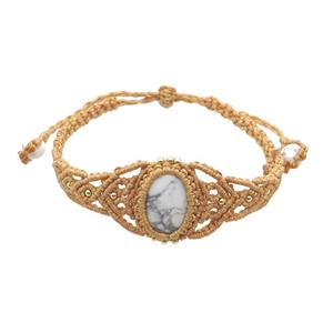 White Howlite Turquoise Macrame Bracelet Adjustable, approx 20mm, 6mm, 18-24cm length [GM18477]