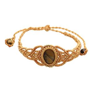 Tiger Eye Stone Macrame Bracelet Adjustable, approx 20mm, 6mm, 18-24cm length [GM18479]