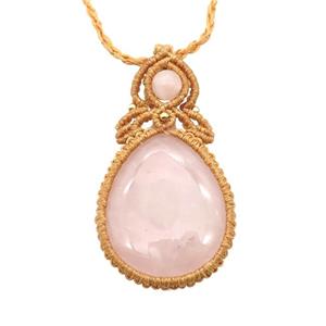 Pink Rose Quartz Macrame Necklace, approx 25-30mm [GM18483]