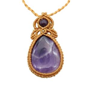 Purple Amethyst Macrame Necklace, approx 25-30mm [GM18485]