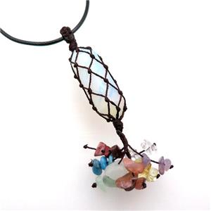 White Opalite Stick Necklace Gemstone Chakra Wire Wrapped, approx 14-45mm, 90mm [GM18486]