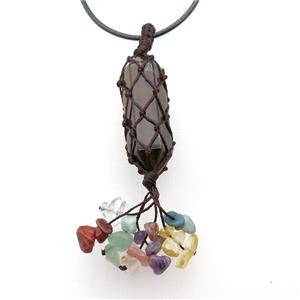 Tiger Eye Stone Stick Necklace Gemstone Chakra Wire Wrapped, approx 14-45mm, 90mm [GM18489]