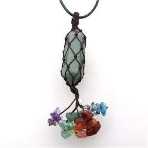 Green Aventurine Stick Necklace Gemstone Chakra Wire Wrapped, approx 14-45mm, 90mm [GM18490]
