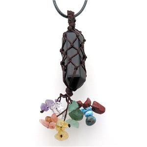 Black Onyx Agate Stick Necklace Gemstone Chakra Wire Wrapped, approx 14-45mm, 90mm [GM18491]