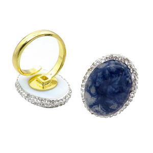 Blue Synthetic Quartz Copper Ring Pave Rhinestone Adjustable Gold Plated, approx 20-28mm, 18mm dia [GM18495]