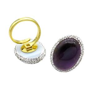 Amethyst Copper Ring Pave Rhinestone Adjustable Gold Plated, approx 20-28mm, 18mm dia [GM18496]