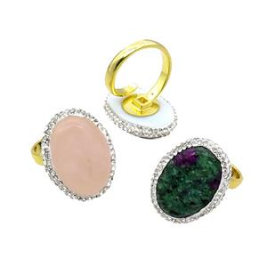 Mix Gemstone Copper Ring Pave Rhinestone Adjustable Gold Plated, approx 20-28mm, 18mm dia [GM18497]