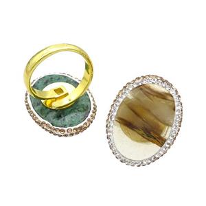 Synthetic Quartz Copper Ring Pave Rhinestone Adjustable Gold Plated, approx 20-28mm, 18mm dia [GM18498]