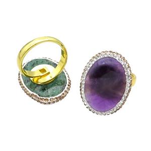 Amethyst Copper Ring Pave Rhinestone Adjustable Gold Plated, approx 20-28mm, 18mm dia [GM18499]