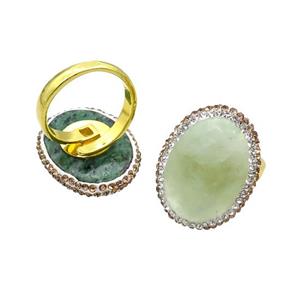 Green Jade Copper Ring Pave Rhinestone Adjustable Gold Plated, approx 20-28mm, 18mm dia [GM18500]