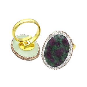 Ruby Zoisite Copper Ring Pave Rhinestone Adjustable Gold Plated, approx 20-28mm, 18mm dia [GM18501]