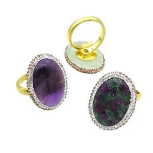 Mixed Gemstone Copper Ring Pave Rhinestone Adjustable Gold Plated, approx 20-28mm, 18mm dia [GM18502]