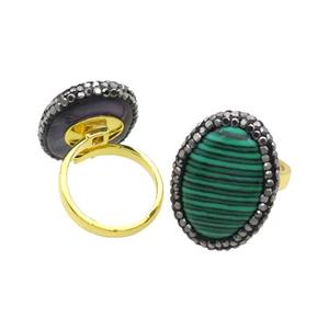 Synthetic Malachite Copper Ring Pave Rhinestone Adjustable Gold Plated, approx 20-28mm, 18mm dia [GM18503]