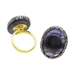 Fluorite Copper Ring Pave Rhinestone Adjustable Gold Plated, approx 20-28mm, 18mm dia [GM18504]