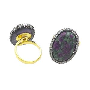 Ruby Zoisite Copper Ring Pave Rhinestone Adjustable Gold Plated, approx 20-28mm, 18mm dia [GM18506]