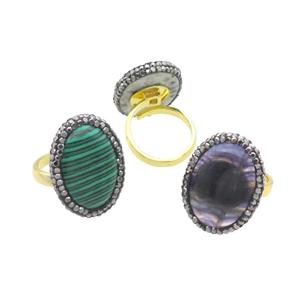 Mixed Gemstone Copper Ring Pave Rhinestone Adjustable Gold Plated, approx 20-28mm, 18mm dia [GM18508]