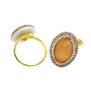 Orange Crystal Glass Copper Ring Pave Rhinestone Adjustable Gold Plated, approx 18-25mm, 18mm dia [GM18510]