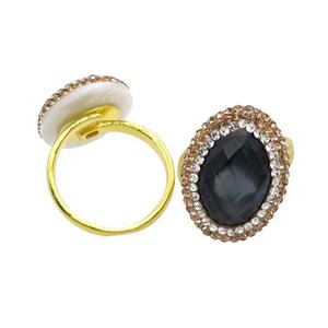 Inkblue Crystal Glass Copper Ring Pave Rhinestone Adjustable Gold Plated, approx 18-25mm, 18mm dia [GM18511]