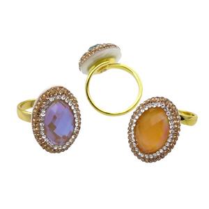 Crystal Glass Copper Ring Pave Rhinestone Adjustable Gold Plated Mixed, approx 18-25mm, 18mm dia [GM18513]