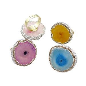 Mixed Quartz Druzy Copper Ring Pave Rhinestone Adjustable Gold Plated, approx 25-27mm, 18mm dia [GM18518]