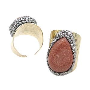Gold Sandstone Copper Ring Pave Rhinestone Gold Plated, approx 20-30mm,18mm dia [GM18522]