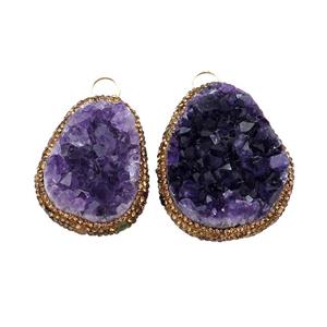 Amethyst Druzy Pendant Freeform Pave Rhinestone, approx 35-55mm [GM18524]