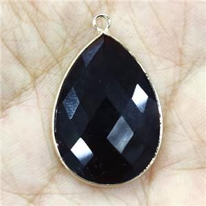 Black Onyx Agate Pendant Faceted Teardrop, approx 18-25mm [GM18544]