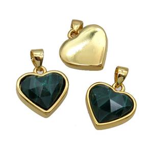 Green Malachite Heart Pendant Gold Plated, approx 12mm [GM18556]