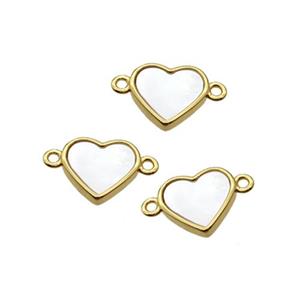White Pearlized Shell Heart Connector Gold Plated, approx 12mm [GM18558]