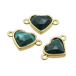 Natural Malachite Heart Connector Gold Plated, approx 12mm [GM18567]
