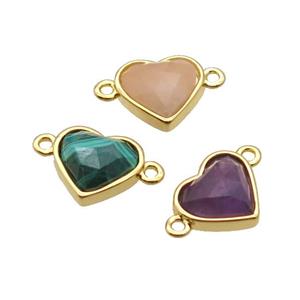 Mixed Gemstone Heart Connector Gold Plated, approx 12mm [GM18568]