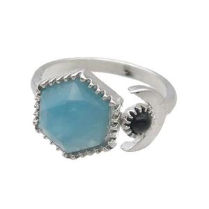 Amazonite Copper Ring Hexagon Platinum Plated, approx 9mm, 13mm, 18mm dia [GM18570]