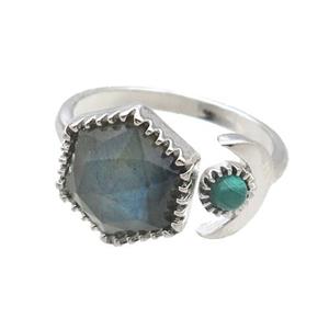 Labradorite Copper Ring Hexagon Platinum Plated, approx 9mm, 13mm, 18mm dia [GM18571]