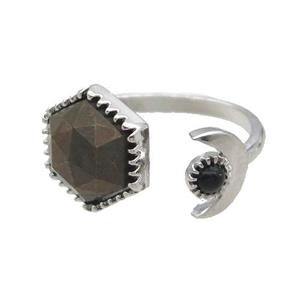 Pyrite Copper Ring Hexagon Platinum Plated, approx 9mm, 13mm, 18mm dia [GM18572]