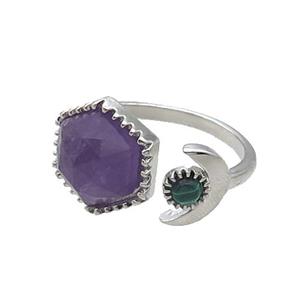 Purple Amethyst Copper Ring Hexagon Platinum Plated, approx 9mm, 13mm, 18mm dia [GM18577]