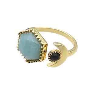 Blue Amazonite Copper Ring Hexagon Gold Plated, approx 9mm, 13mm, 18mm dia [GM18579]