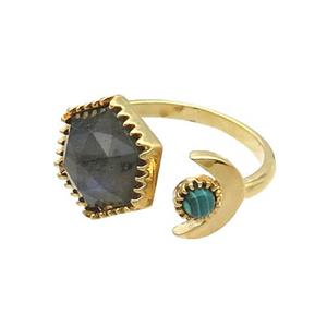 Labradorite Copper Ring Hexagon Gold Plated, approx 9mm, 13mm, 18mm dia [GM18580]
