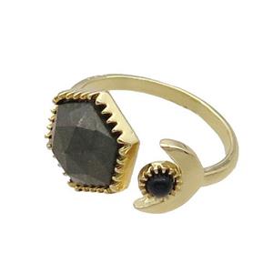 Pyrite Copper Ring Hexagon Gold Plated, approx 9mm, 13mm, 18mm dia [GM18581]