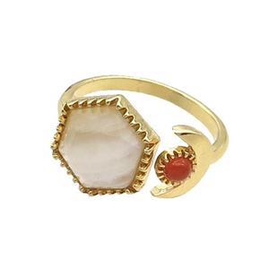 White Moonstone Copper Ring Hexagon Gold Plated, approx 9mm, 13mm, 18mm dia [GM18582]