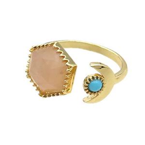 Rose Quartz Copper Ring Hexagon Gold Plated, approx 9mm, 13mm, 18mm dia [GM18583]