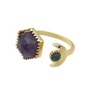 Purple Amehyst Copper Ring Hexagon Gold Plated, approx 9mm, 13mm, 18mm dia [GM18587]