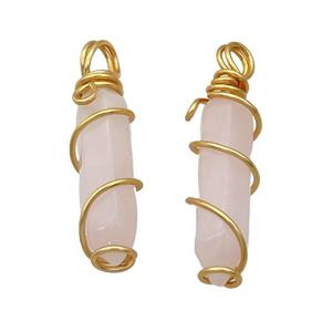 Pink Rose Quartz Prism Pendant Wire Wrapped, approx 8-30mm [GM18591]