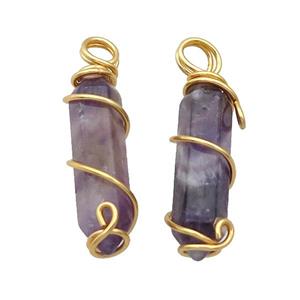 Purple Amethyst Prism Pendant Wire Wrapped, approx 8-30mm [GM18592]