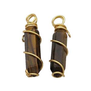 Tiger Eye Stone Prism Pendant Wire Wrapped, approx 8-30mm [GM18594]